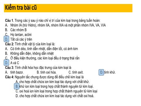 Bài giảng Hóa học 12 - Tiết 41, Bài 25: Kim loại kiềm