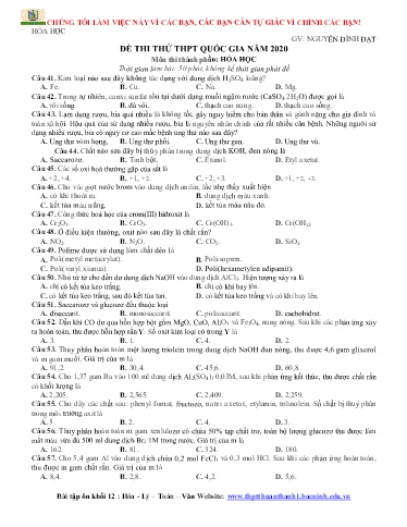 Bài tập ôn Khối 12 môn Hóa, Lý, Toán, Văn