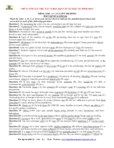 Bài tập ôn Khối 12 môn Tiếng Anh, Vật lý, Toán