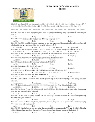 Bộ 3 đề ôn THPT Quốc gia môn Hóa học - Trường THPT Thuận Thành 1 (Có đáp án)