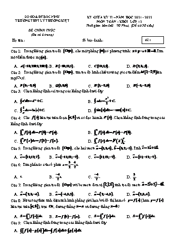 Bộ 6 đề ôn tập giữa kì 2 môn Toán 12 - Trường THPT Lý Thường Kiệt