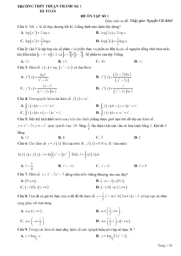 Bộ đề ôn tập môn Toán 12 - Trường THPT Thuận Thành số 1