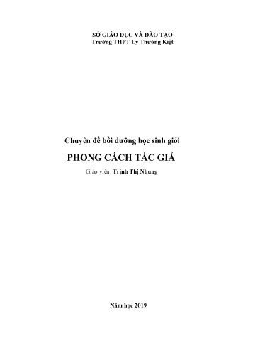 Bồi dưỡng HSG Ngữ văn 12 - Chuyên đề: Phong cách tác giả - Trịnh Thị Nhung