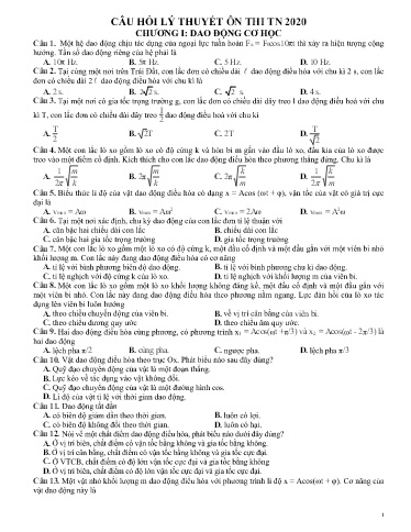 Câu hỏi lý thuyết ôn thi TN THPT môn Vật lí