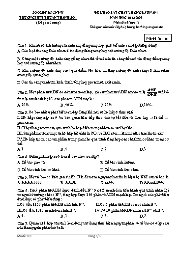 Đề khảo sát chất lượng đầu năm môn Sinh học 12 - Trường THPT Thuận Thành số 1 2023-2024 (Có đáp án)