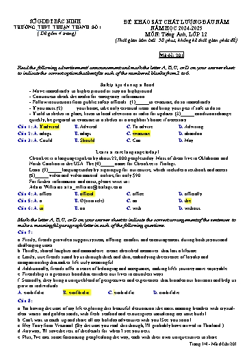 Đề khảo sát chất lượng đầu năm môn Tiếng Anh 12 - Trường THPT Thuận Thành số 1 2024-2025 (Có đáp án)