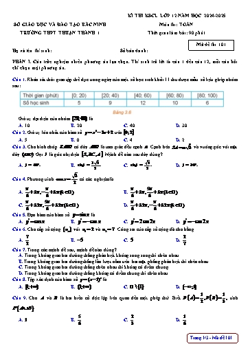 Đề khảo sát chất lượng đầu năm môn Toán 12 - Trường THPT Thuận Thành số 1 2024-2025 (Có đáp án)