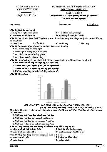 Đề khảo sát chất lượng (Lần 1) môn Địa lí 12 - Sở GD&ĐT Bắc Ninh Cụm Trường THPT 2022-2023 (Có đáp án)