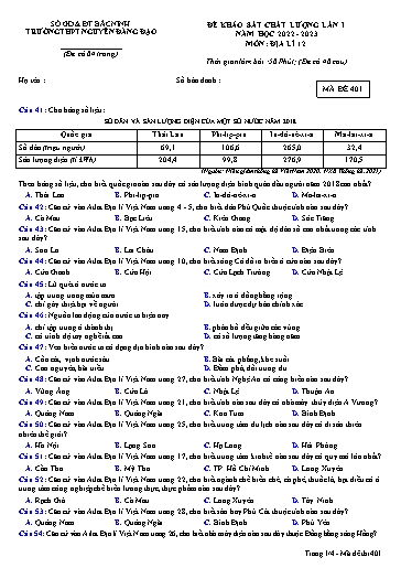 Đề khảo sát chất lượng (Lần 1) môn Địa lí 12 - Trường THPT Nguyễn Đăng Đạo 2022-2023 (Có đáp án)