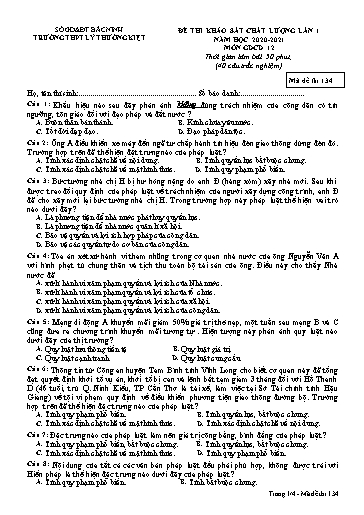 Đề khảo sát chất lượng (Lần 1) môn GDCD 12 - Trường THPT Lý Thường Kiệt 2020-2021 (Có đáp án)