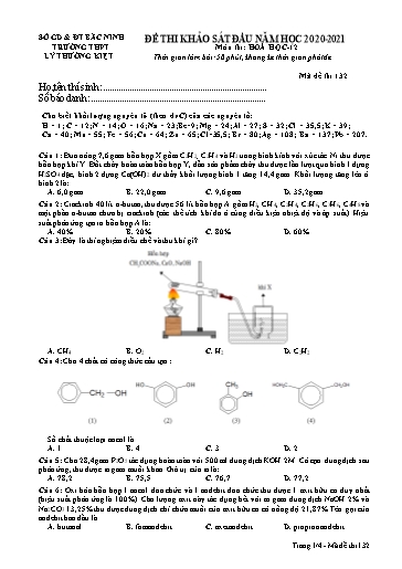Đề khảo sát chất lượng (Lần 1) môn Hóa học 12 - Trường THPT Lý Thường Kiệt 2020-2021 (Có đáp án)