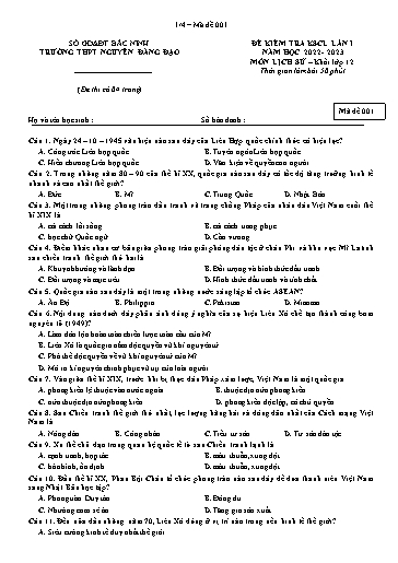 Đề khảo sát chất lượng (Lần 1) môn Lịch sử 12 - Trường THPT Nguyễn Đăng Đạo 2022-2023 (Có đáp án)