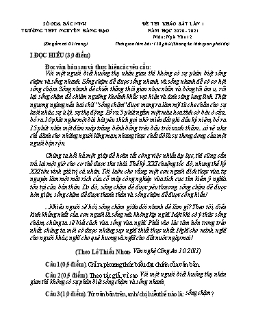 Đề khảo sát chất lượng (Lần 1) môn Ngữ văn 12 - Trường THPT Nguyễn Đăng Đạo 2020-2021 (Có đáp án)