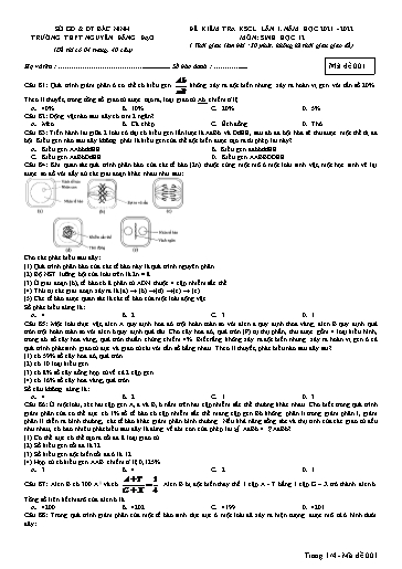 Đề khảo sát chất lượng (Lần 1) môn Sinh học 12 - Trường THPT Nguyễn Đăng Đạo 2021-2022 (Có đáp án)
