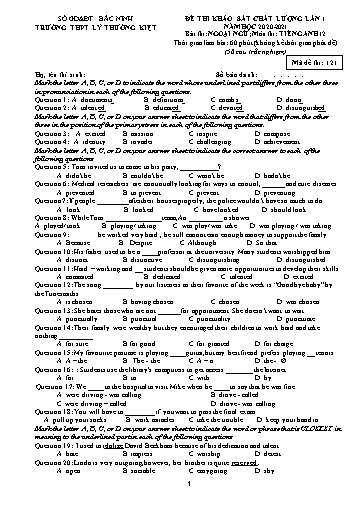 Đề khảo sát chất lượng (Lần 1) môn Tiếng Anh 12 - Trường THPT Lý Thường Kiệt 2020-2021 (Có đáp án)