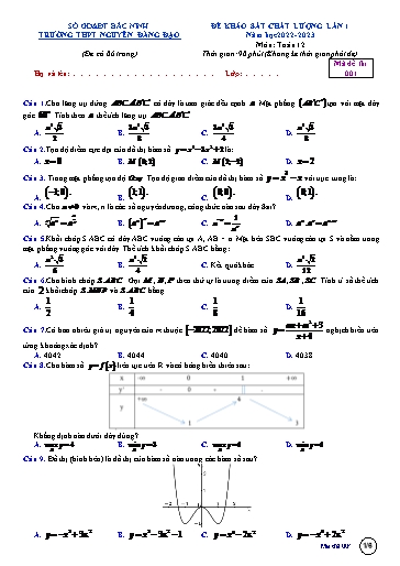 Đề khảo sát chất lượng (Lần 1) môn Toán 12 - Trường THPT Nguyễn Đăng Đạo 2022-2023 (Có đáp án)