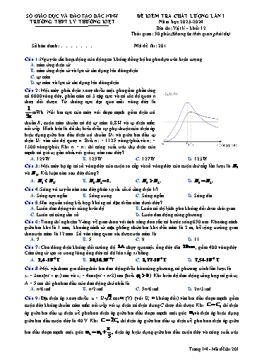 Đề khảo sát chất lượng (Lần 1) môn Vật lí 12 - Trường THPT Lý Thường Kiệt 2023-2024 (Có đáp án)