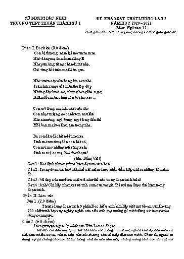 Đề khảo sát chất lượng (Lần 2) môn Ngữ văn 12 - Trường THPT Thuận Thành số 1 2020-2021 (Có đáp án)