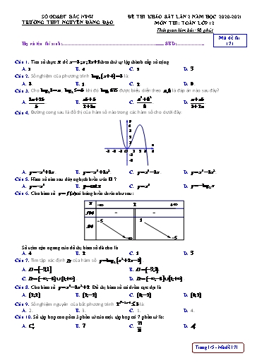 Đề khảo sát chất lượng (Lần 2) môn Toán 12 - Trường THPT Nguyễn Đăng Đạo 2020-2021 (Có đáp án)