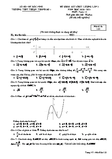 Đề khảo sát chất lượng (Lần 2) môn Toán 12 - Trường THPT Thuận Thành số 1 2020-2021 (Có đáp án)