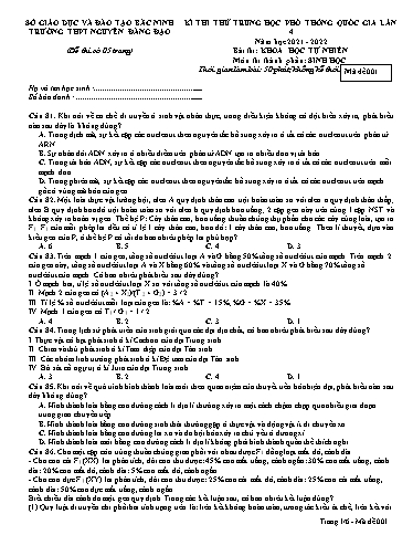 Đề khảo sát chất lượng (Lần 4) môn Sinh học 12 - Trường THPT Nguyễn Đăng Đạo 2021-2022 (Có đáp án)