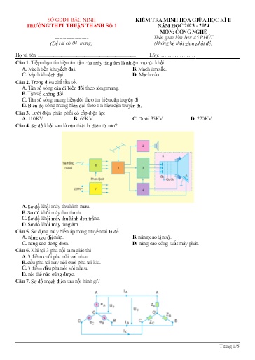 Đề minh họa Giữa kì 2 môn Công nghệ 12 - Trường THPT Thuận Thành 1 2023-2024 (Có đáp án)