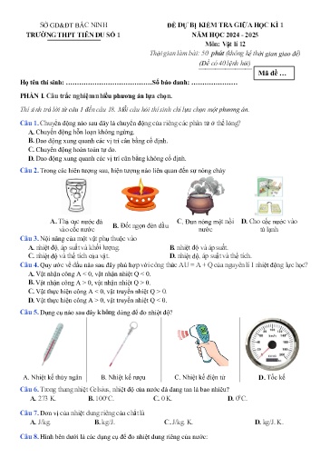 Đề minh họa kiểm tra Giữa kì 1 môn Vật lí 12 - Trường THPT Tiên Du số 1 2024-2025 (Có đáp án)