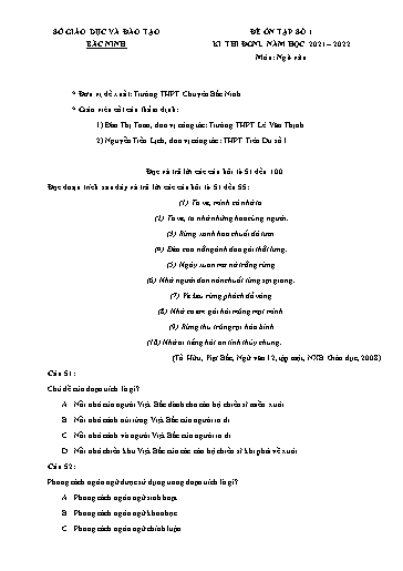 Đề ôn số 1 thi đánh giá năng lực năm 2022 môn Ngữ văn - Sở GD&ĐT Bắc Ninh (Có đáp án)