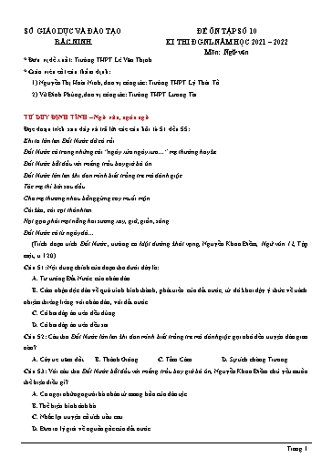 Đề ôn số 10 thi đánh giá năng lực năm 2022 môn Ngữ văn - Sở GD&ĐT Bắc Ninh (Có đáp án)