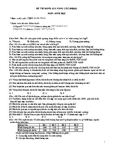 Đề ôn số 3 thi đánh giá năng lực ĐHQG HN năm 2022 môn Sinh học - Sở GD&ĐT Bắc Ninh (Có đáp án)