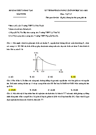 Đề ôn số 5 thi đánh giá năng lực năm 2022 môn Vật lí - Sở GD&ĐT Bắc Ninh (Có đáp án)