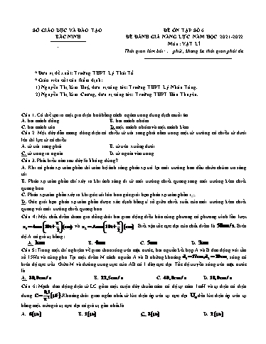 Đề ôn số 6 thi đánh giá năng lực năm 2022 môn Vật lí - Sở GD&ĐT Bắc Ninh (Có đáp án)