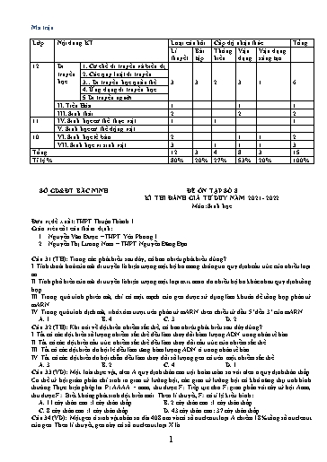 Đề ôn số 8 thi đánh giá năng lực ĐHQG HN năm 2022 môn Sinh học - Sở GD&ĐT Bắc Ninh (Có đáp án)