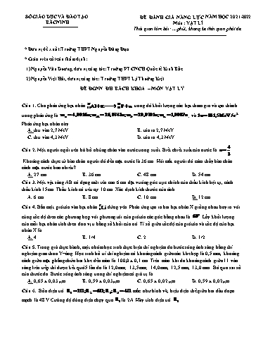 Đề ôn số 8 thi đánh giá năng lực năm 2022 môn Vật lí - Sở GD&ĐT Bắc Ninh (Có đáp án)
