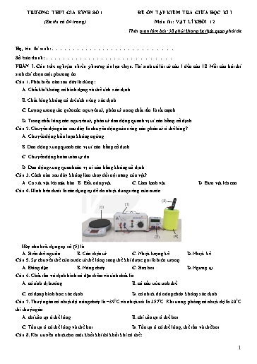 Đề ôn tập Giữa kì 1 môn Vật lí 12 - Trường THPT Gia Bình số 1 2024-2025 (Có đáp án)