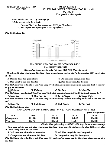 Đề ôn tập số 1 Kỳ thi TN THPT 2022 môn Địa lí - Sở GD&ĐT Bắc Ninh (Có đáp án)