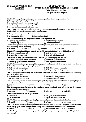 Đề ôn tập số 1 Kỳ thi TN THPT 2022 môn GDCD - Trường THPT Thuận Thành số 1 (Có đáp án)