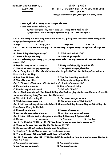 Đề ôn tập số 1 Kỳ thi TN THPT 2022 môn Lịch sử - Sở GD&ĐT Bắc Ninh (Có đáp án)