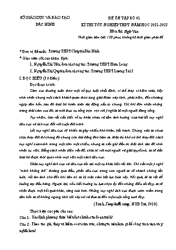 Đề ôn tập số 1 Kỳ thi TN THPT 2022 môn Ngữ văn - Sở GD&ĐT Bắc Ninh (Có đáp án)