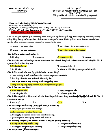 Đề ôn tập số 1 Kỳ thi TN THPT 2022 môn Vật lí - Sở GD&ĐT Bắc Ninh (Có đáp án)