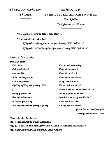 Đề ôn tập số 10 Kỳ thi TN THPT 2022 môn Ngữ văn - Sở GD&ĐT Bắc Ninh (Có đáp án)