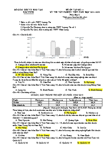 Đề ôn tập số 11 Kỳ thi TN THPT 2022 môn Địa lí - Sở GD&ĐT Bắc Ninh (Có đáp án)