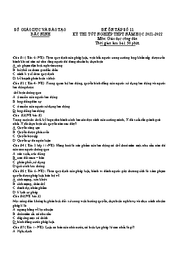 Đề ôn tập số 11 Kỳ thi TN THPT 2022 môn GDCD - Trường THPT Lý Nhân Tông (Có đáp án)