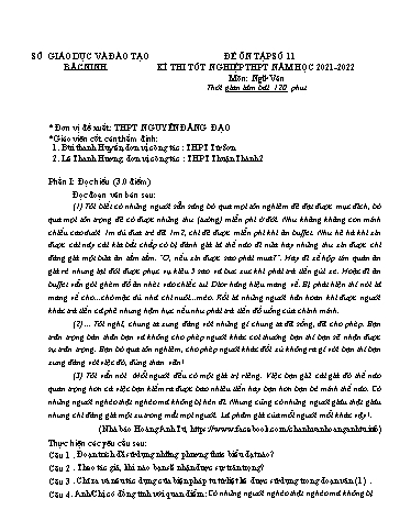 Đề ôn tập số 11 Kỳ thi TN THPT 2022 môn Ngữ văn - Sở GD&ĐT Bắc Ninh (Có đáp án)