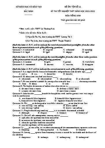 Đề ôn tập số 11 Kỳ thi TN THPT 2022 môn Tiếng Anh - Sở GD&ĐT Bắc Ninh (Có đáp án)