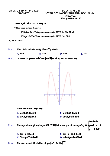 Đề ôn tập số 11 Kỳ thi TN THPT 2022 môn Toán - Trường THPT Lương Tài (Có đáp án)