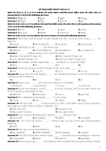 Đề ôn tập số 11 Kỳ thi TN THPT 2023 môn Tiếng Anh - Sở GD&ĐT Bắc Ninh (Có đáp án)