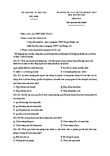 Đề ôn tập số 12 Kỳ thi TN THPT 2022 môn GDCD - Trường THPT Quế Võ số 2 (Có đáp án)