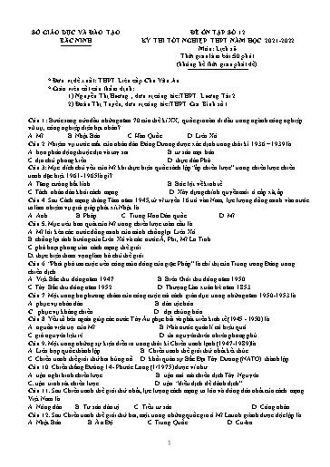 Đề ôn tập số 12 Kỳ thi TN THPT 2022 môn Lịch sử - Sở GD&ĐT Bắc Ninh (Có đáp án)