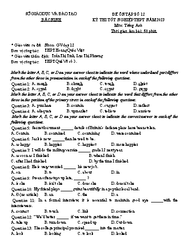 Đề ôn tập số 12 Kỳ thi TN THPT 2023 môn Tiếng Anh - Sở GD&ĐT Bắc Ninh (Có đáp án)